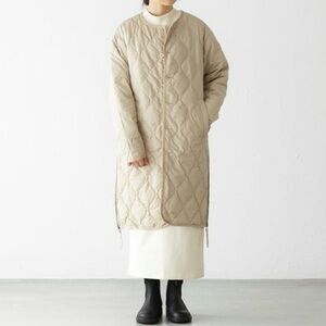 Nwt TAION Military Crew Neck Long Down Coat Cream